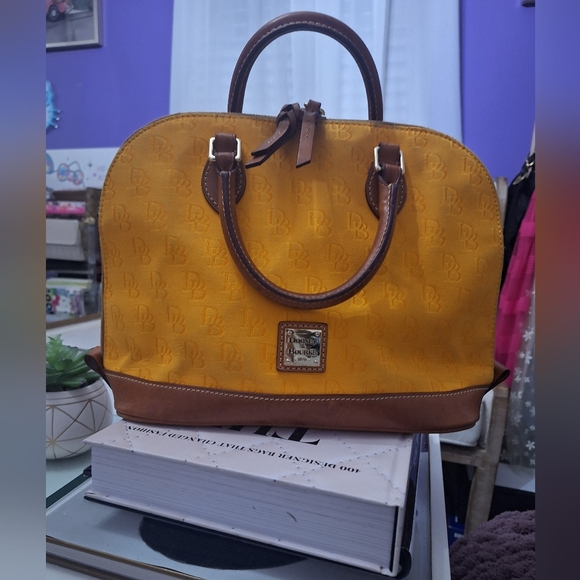 Dooney & Bourke Mustard and Brown Satchel - Picture 3 of 8